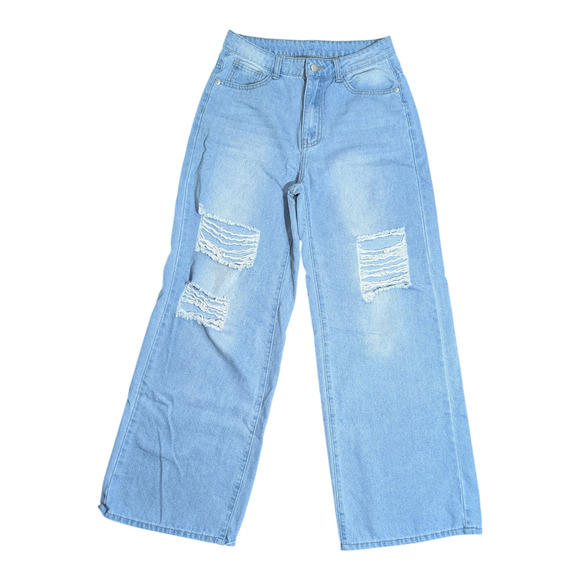 Shein - Women's Pants-Size M - Light Blue/Distressed - Wide Legs -Used Good Cond - Picture 1 of 7